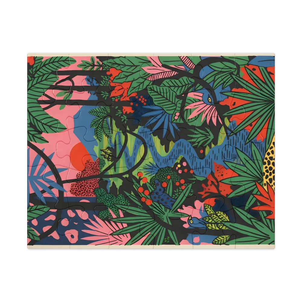 Jungle River Sunset 
 Jigsaw Puzzle in Tin Box