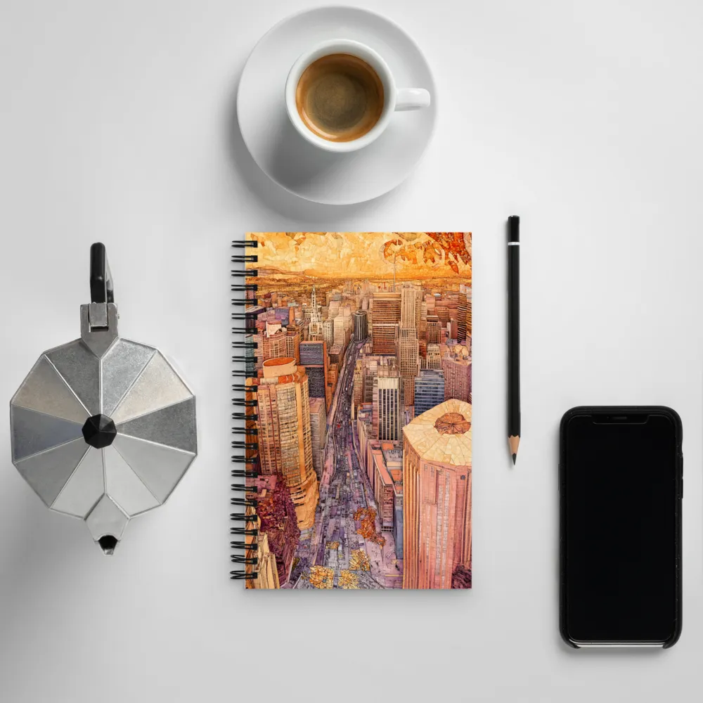 Mosaic Cityscape at Dusk | Spiral Notebook