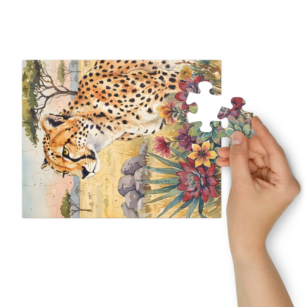 Cheetah in Bloom 
 Jigsaw Puzzle in Tin Box
