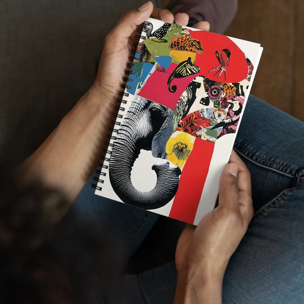 Whimsical Elephant: A Vibrant Collage of Life | Spiral Notebook