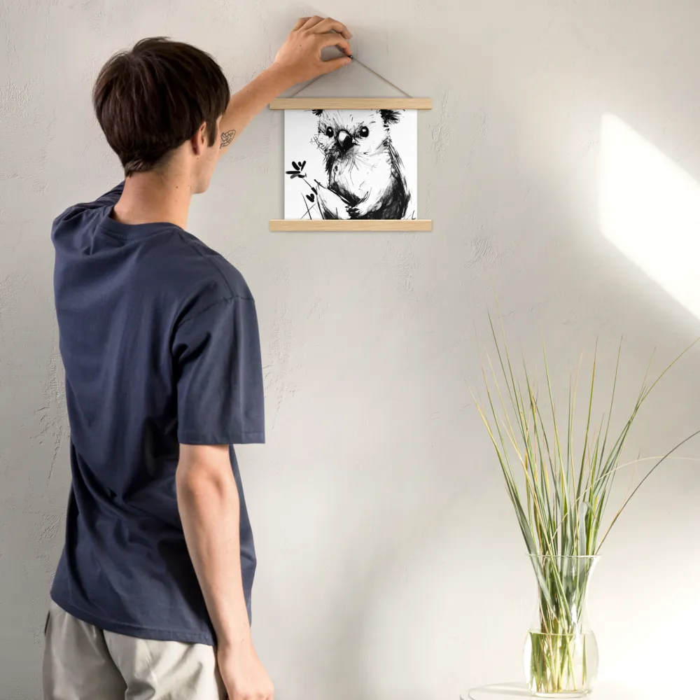 Whimsical Koala in Ink | Poster With Oak Wood Hanger | 10″×10″