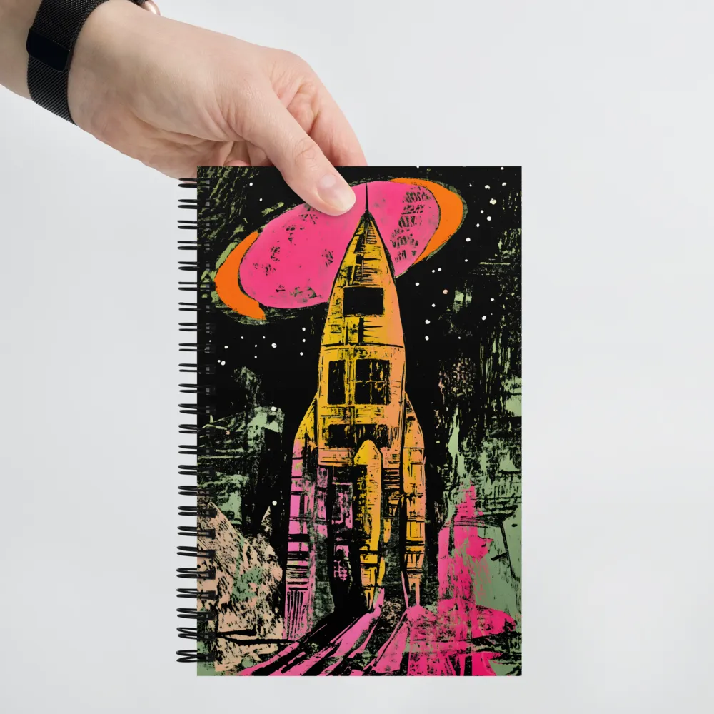 Cosmic Voyage: A Surreal Rocket Adventure | Spiral Notebook