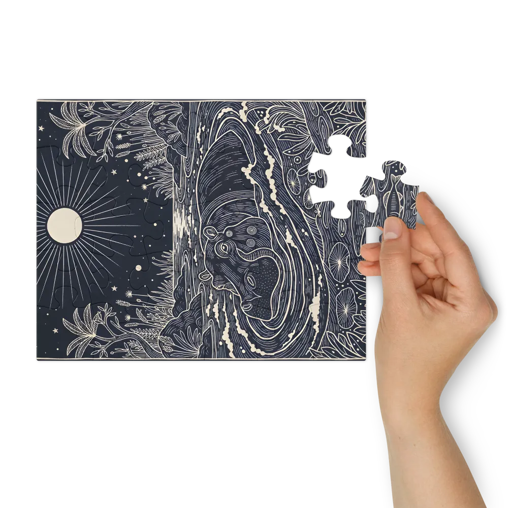 Moonlit Hippo 
 Jigsaw Puzzle in Tin Box