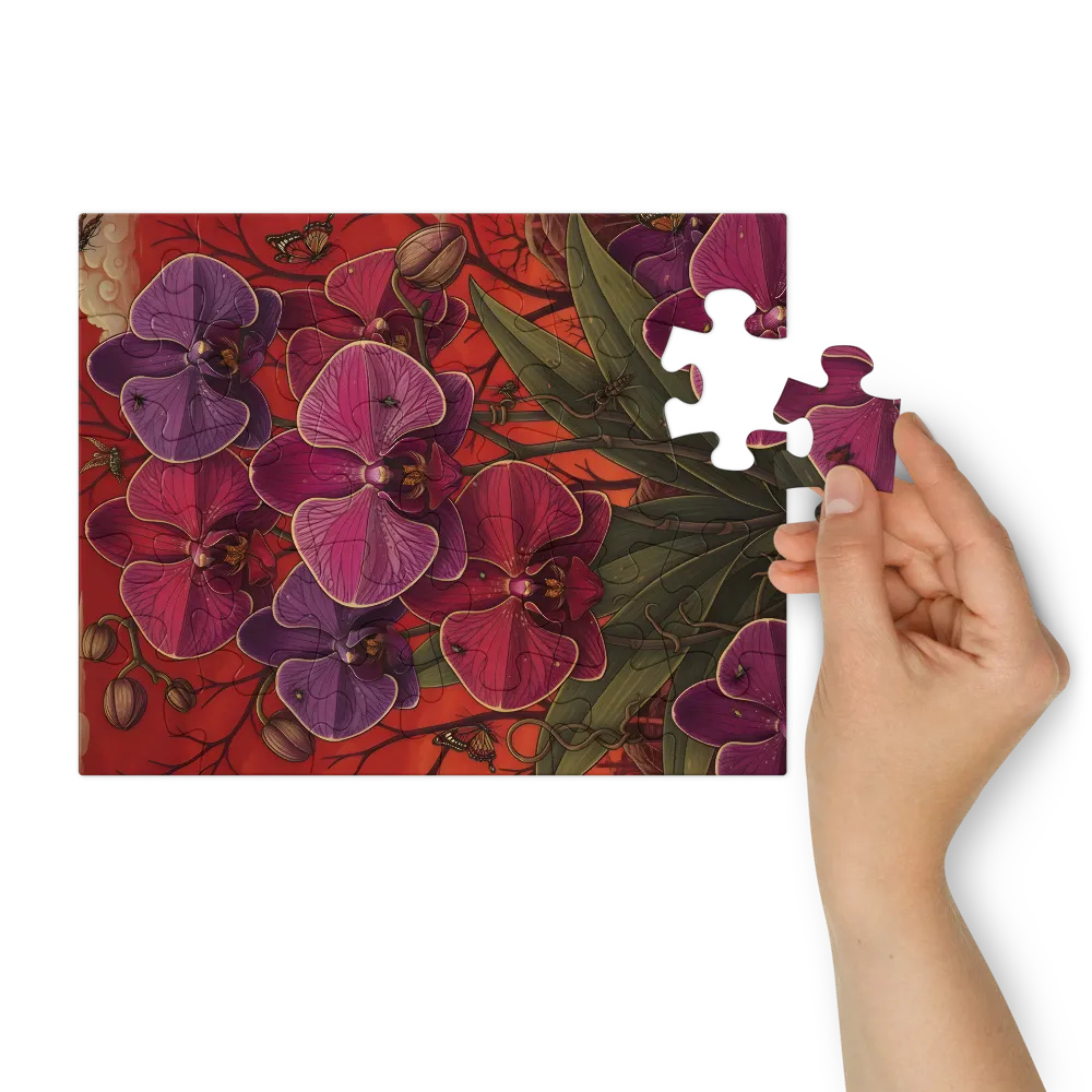Crimson Orchids 
 Jigsaw Puzzle in Tin Box