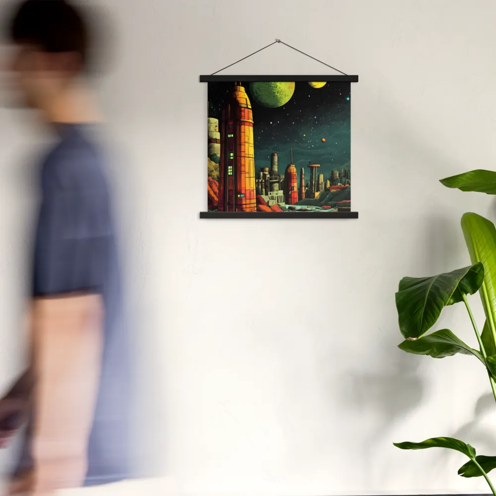 Cosmic Cityscape | Poster With Black Wood Hanger | 18″×18″