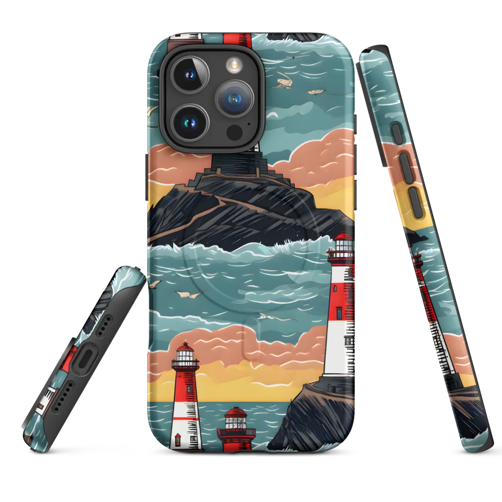 Lighthouses in a Whimsical Ocean | Phone Case |  16 Pro Max | MagSafe® Tough Case | Matte