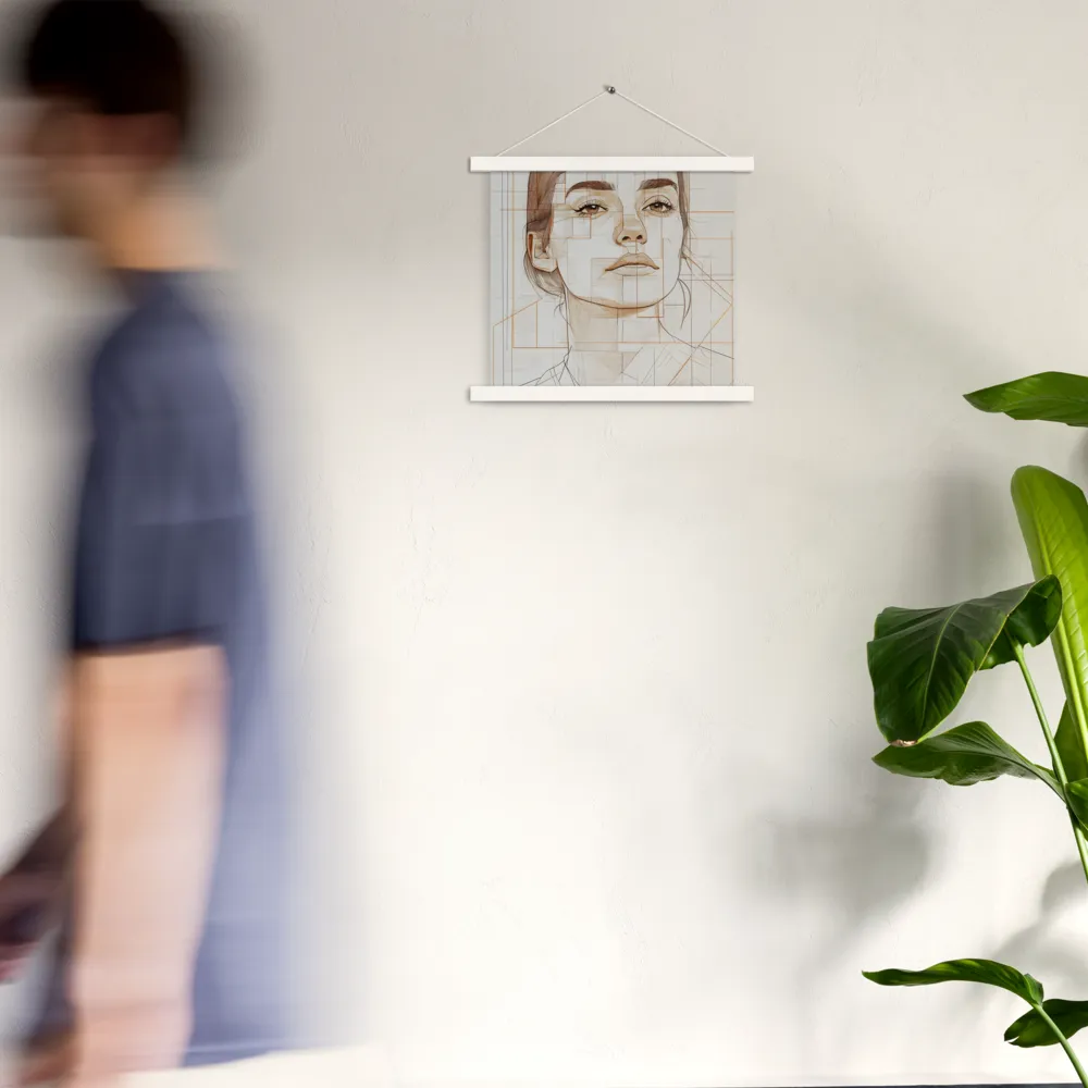Geometric Serenity: A Minimalist Portrait | Poster With White Wood Hanger | 14″×14″