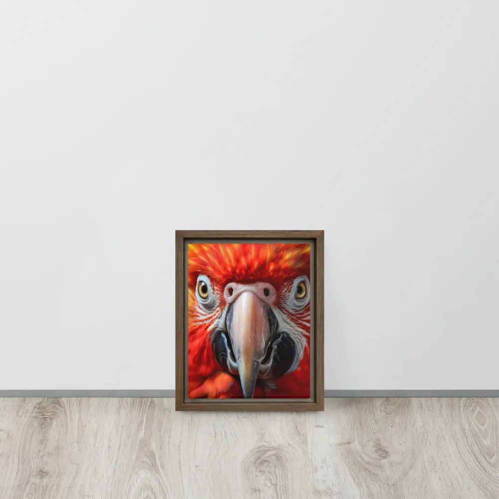 The Fiery Gaze of the Parrot | Canvas with Brown Frame | 8″×10″