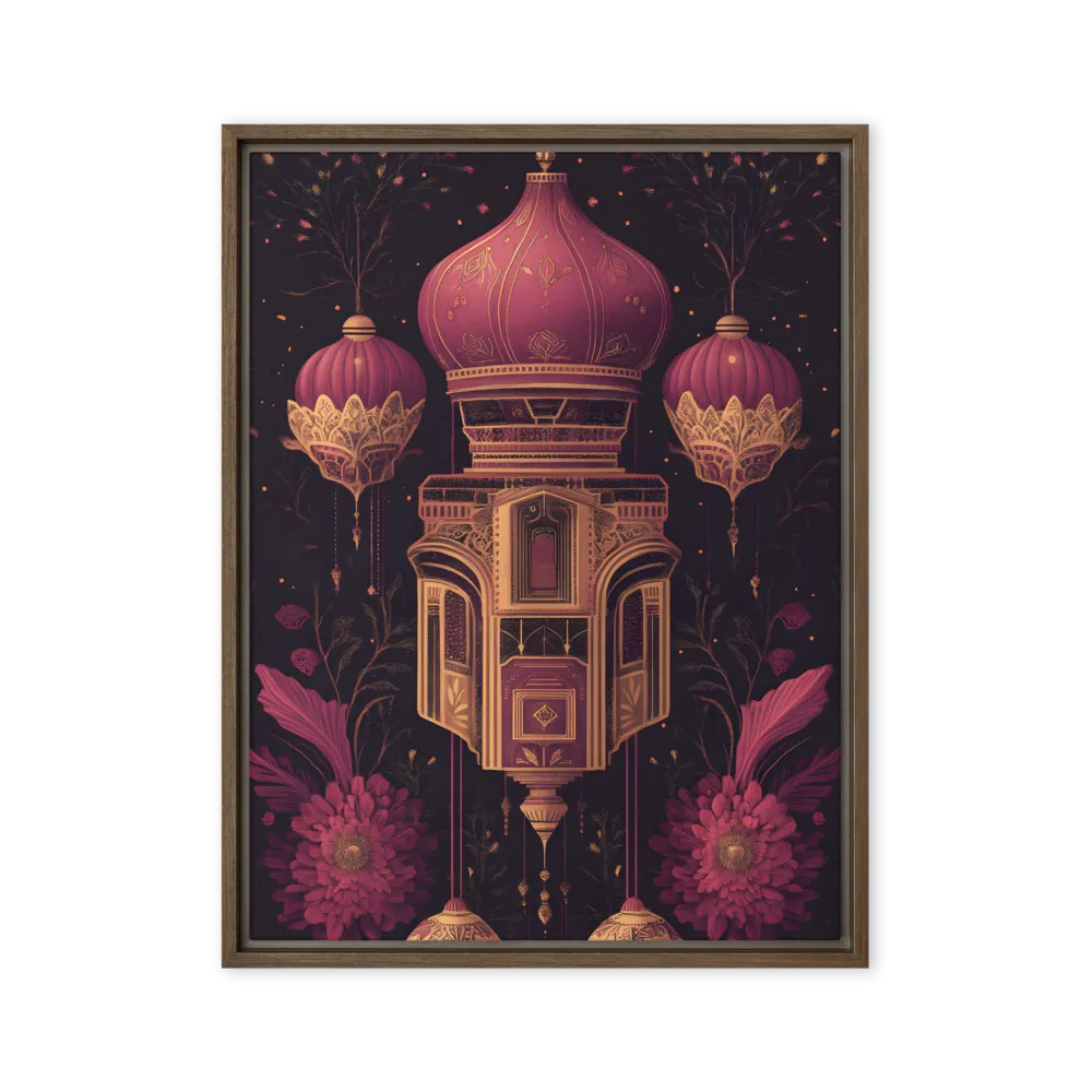 Ornate Harmony: A Digital Floral Architecture | Canvas with Brown Frame | 24″×32″
