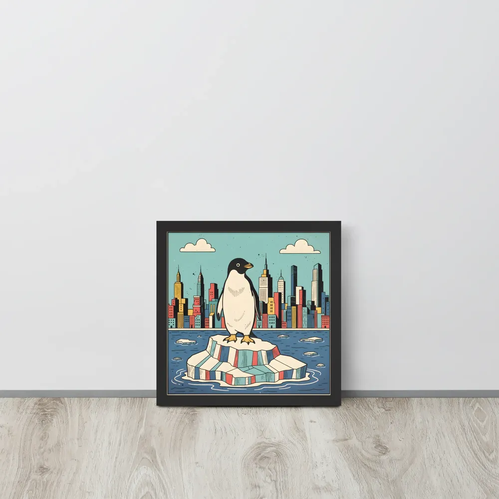 Urban Penguin 
 Poster with Black Frame | 12″x 12″