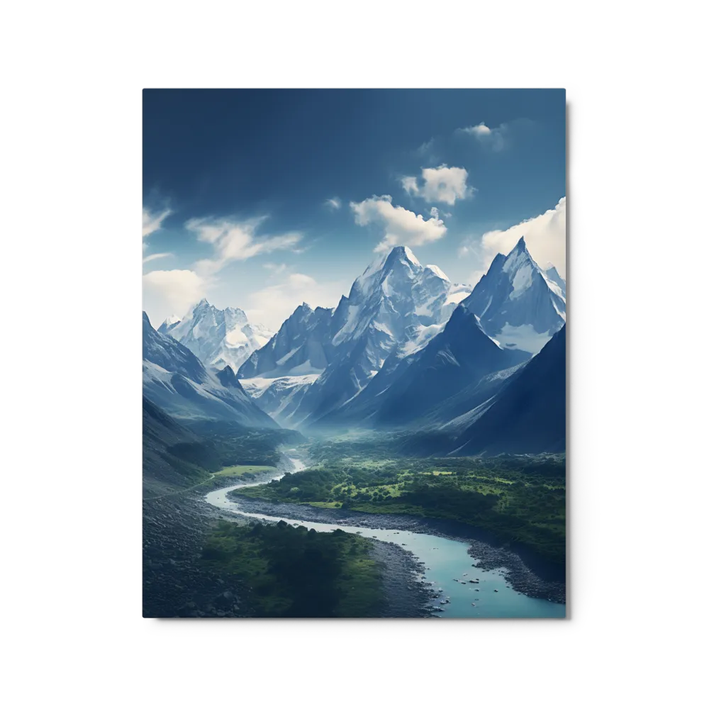 Majestic Serenity: A Landscape of Mountains and Rivers | Metal Print | 16″×20″