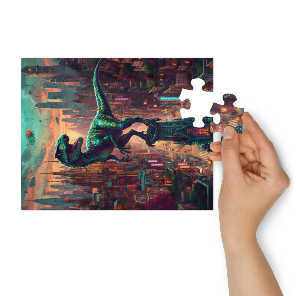 Raptor Over Metropolis 
 Jigsaw Puzzle in Tin Box