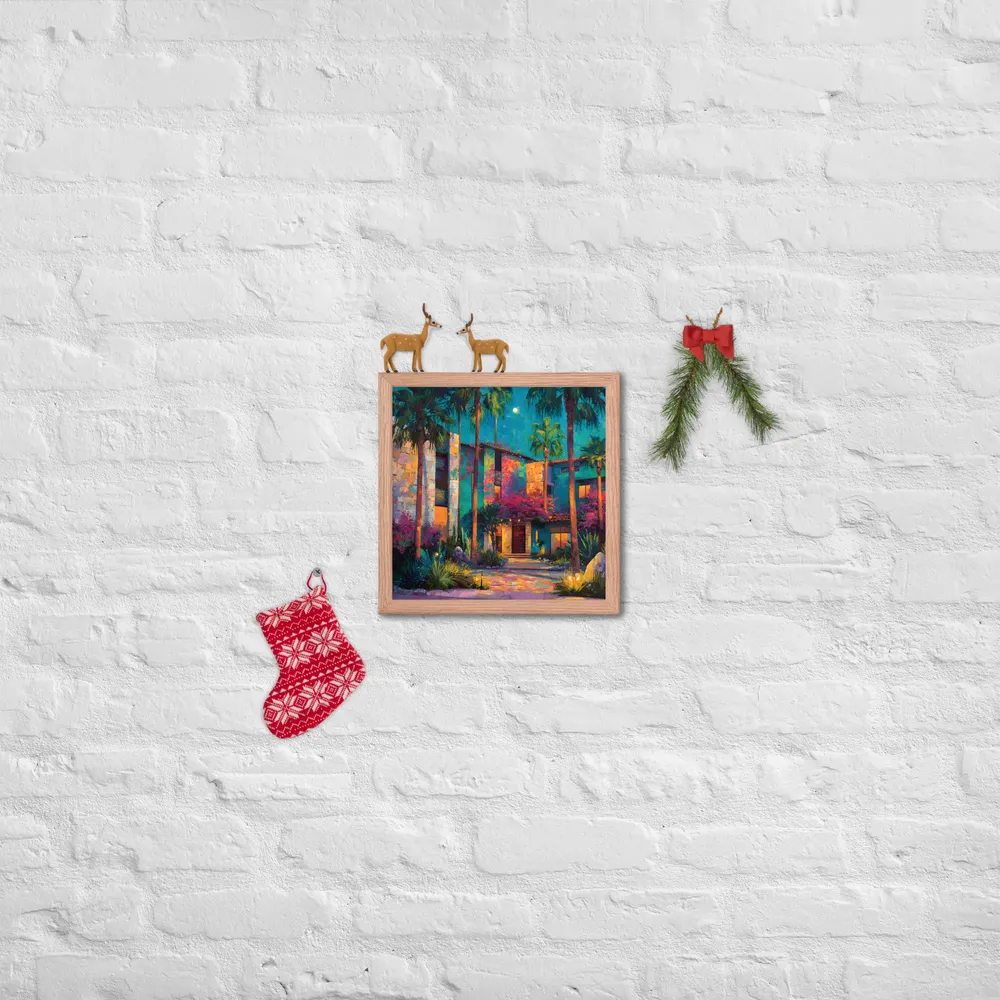 Moonlit Garden Courtyard 
 Poster with Red oak Frame | 12″x 12″