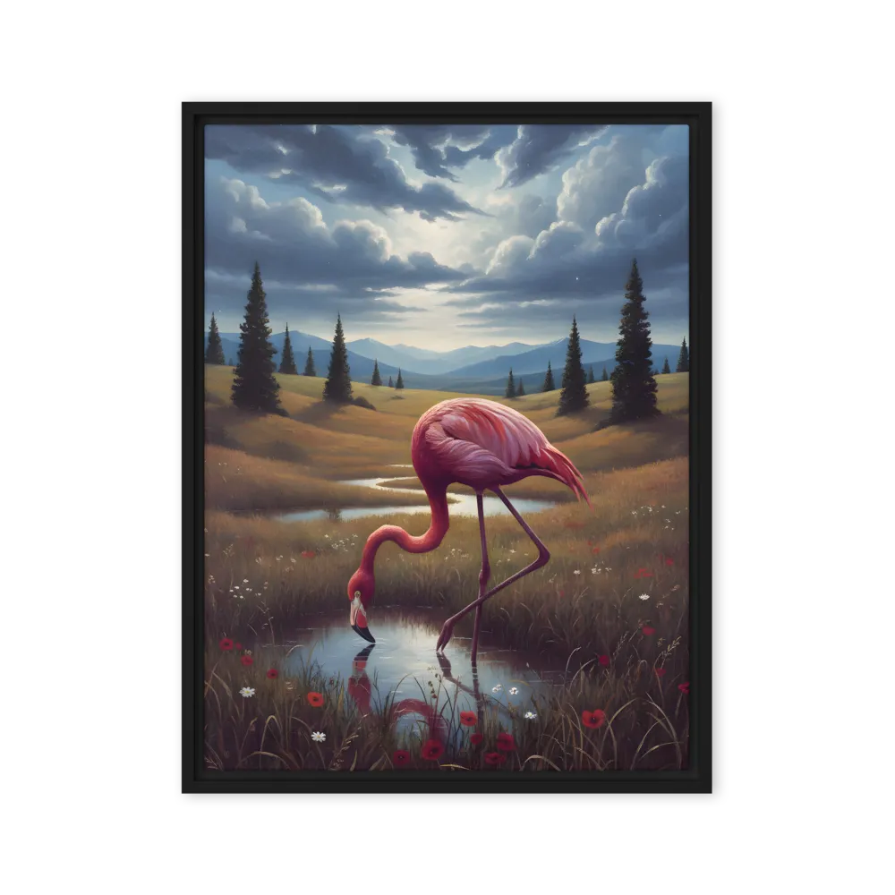 Serene Flamingo Marsh 
 Canvas with Black Frame