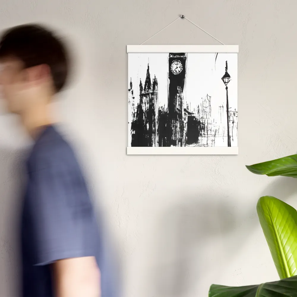 Clock Tower in Motion | Poster With White Wood Hanger | 12″×12″
