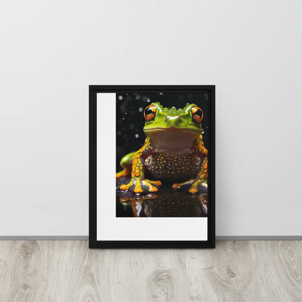 Emerald Elegance: The Frog in Focus | Canvas with Black Frame | 12″×16″