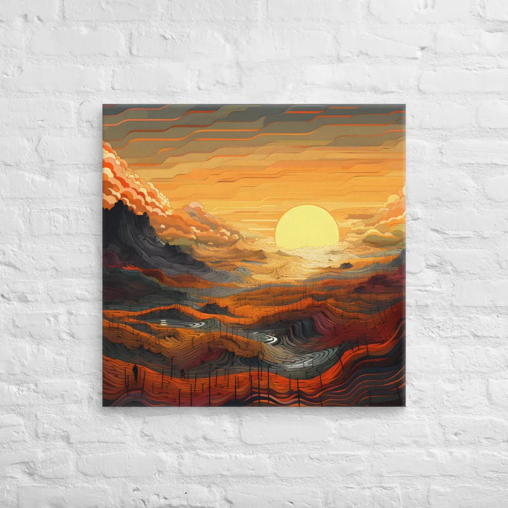 Ethereal Sunset: A Serene Landscape in Flowing Forms | Canvas | 28″×28″