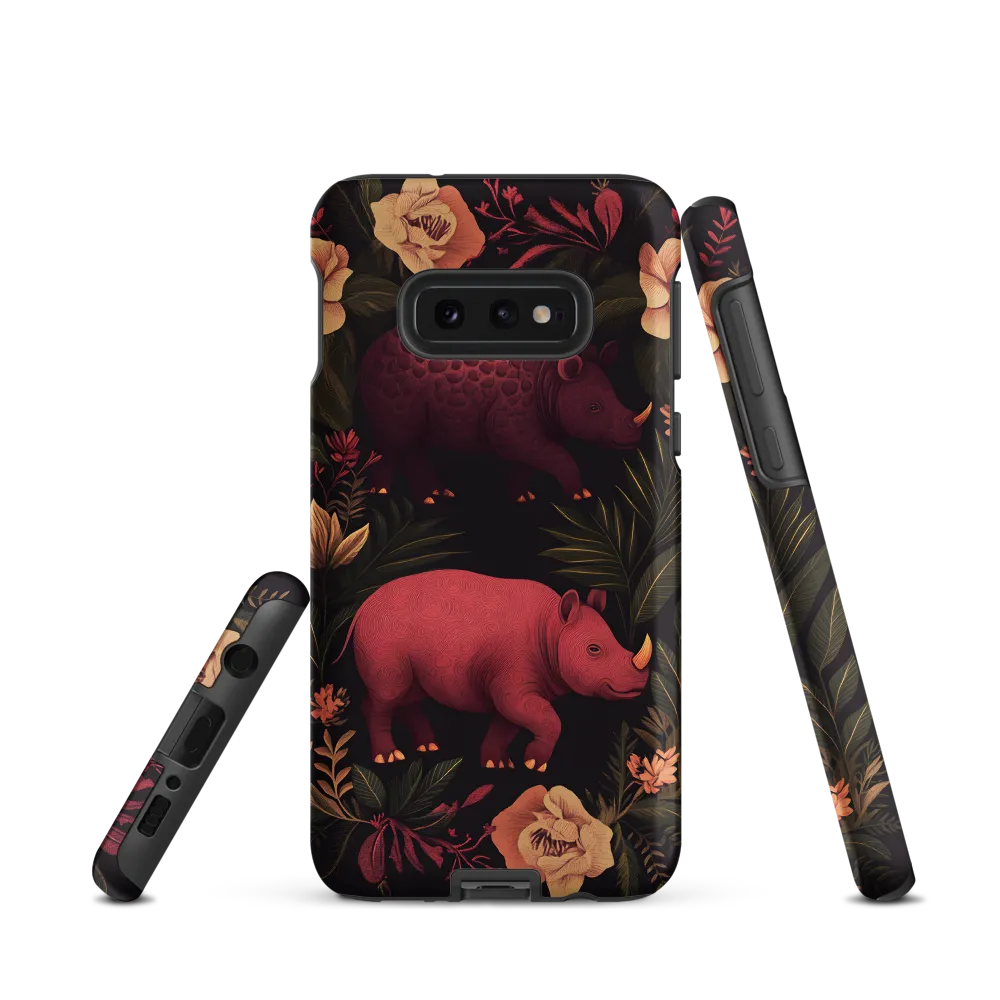 Rhinos in Floral Embrace