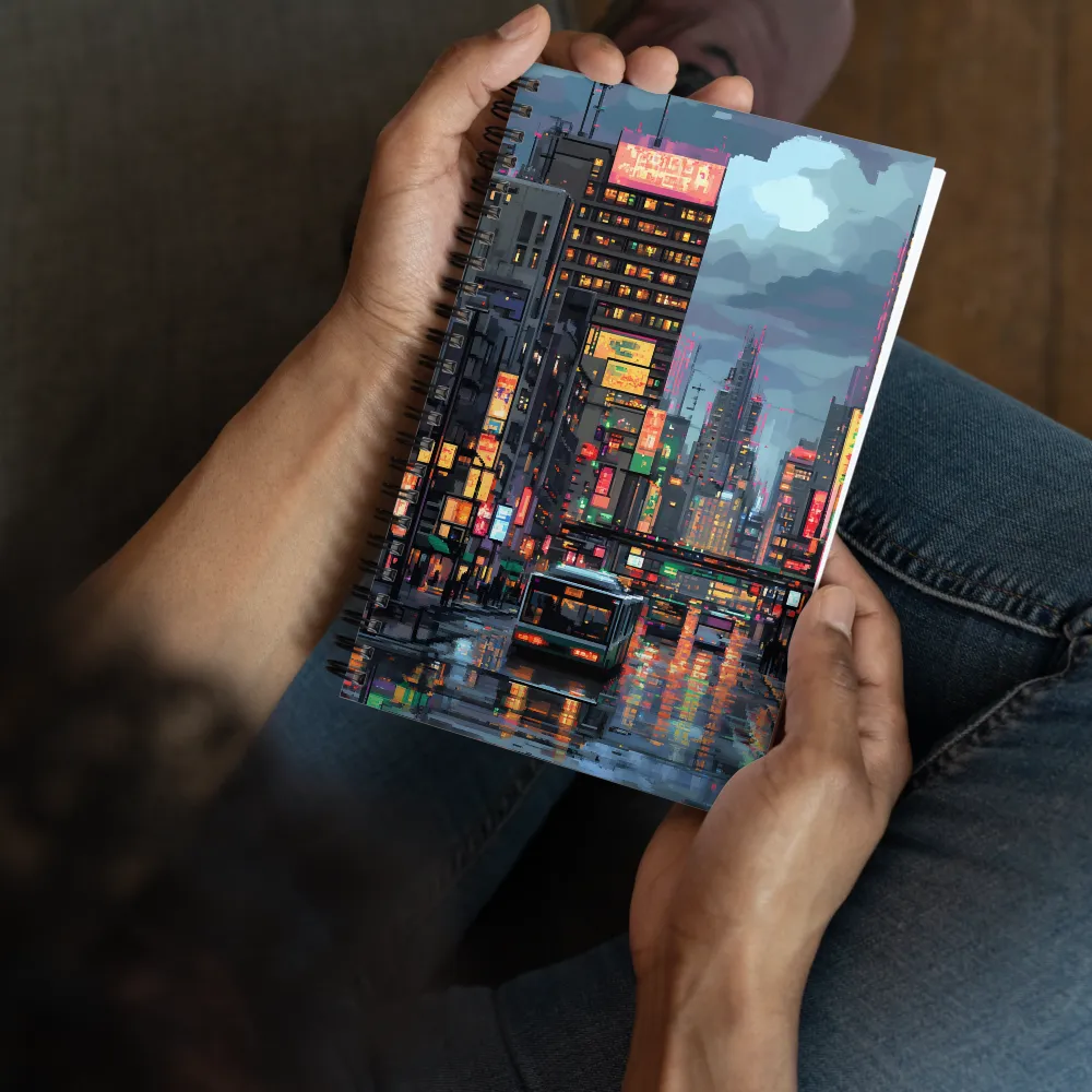 Neon Dreams: A Pixelated Urban Night | Spiral Notebook