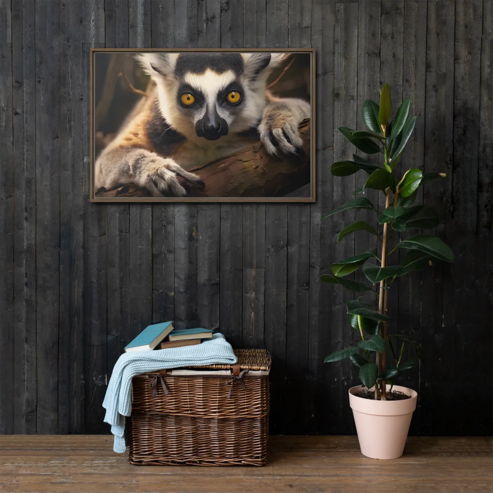 The Watchful Lemur | Canvas with Brown Frame | 24″×36″