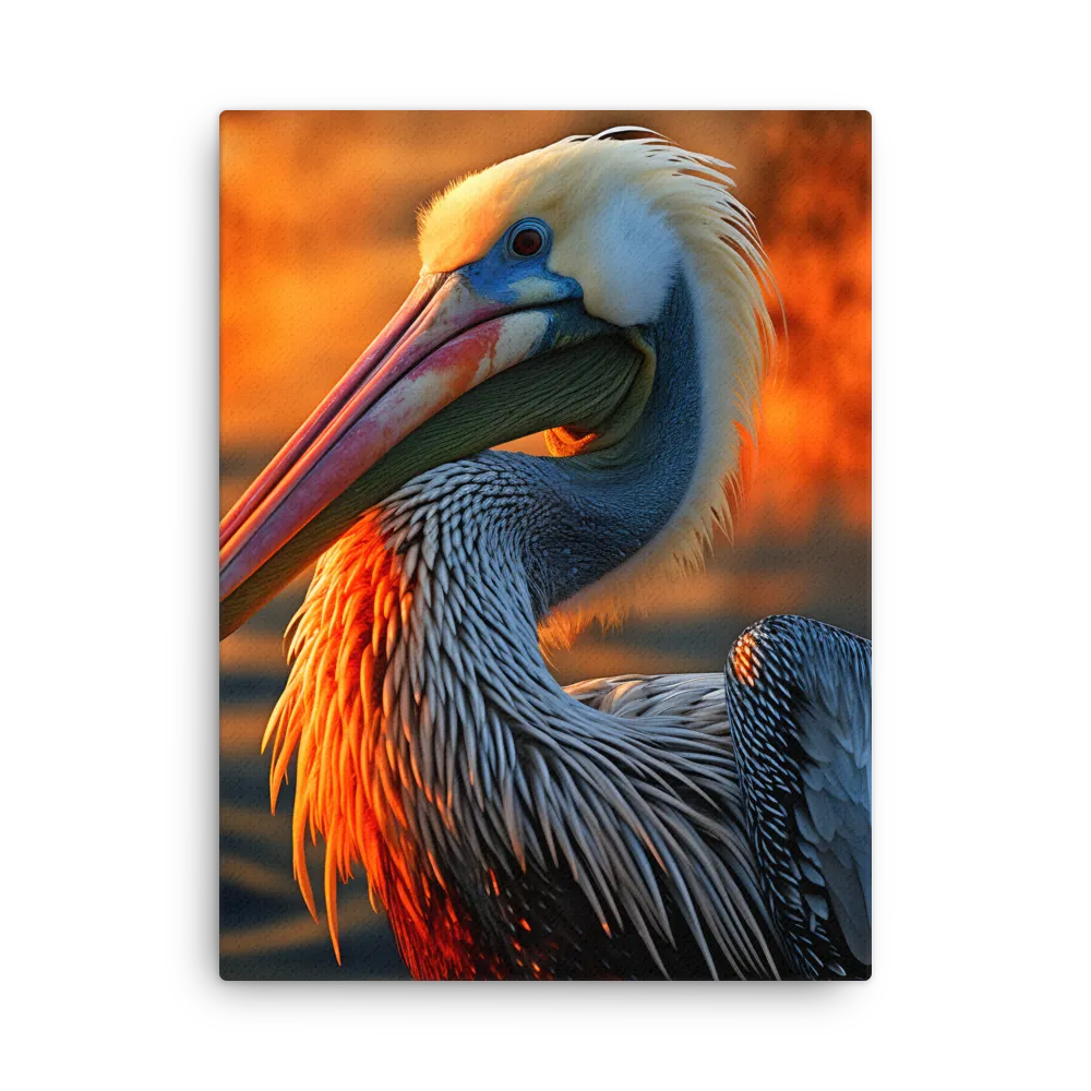 Elegance of the Pelican at Sunset | Thin Canvas | 24″×32″