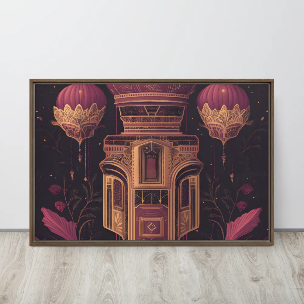 Ornate Harmony: A Digital Floral Architecture | Canvas with Brown Frame | 24″×36″