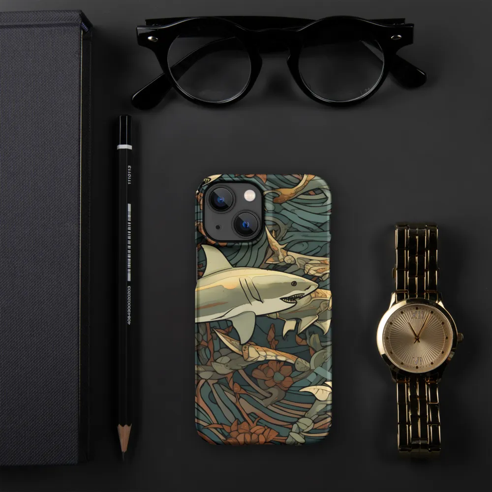 Dynamic Harmony of Sharks and Flora | Phone Case |  13 Mini | Snap Case | Matte