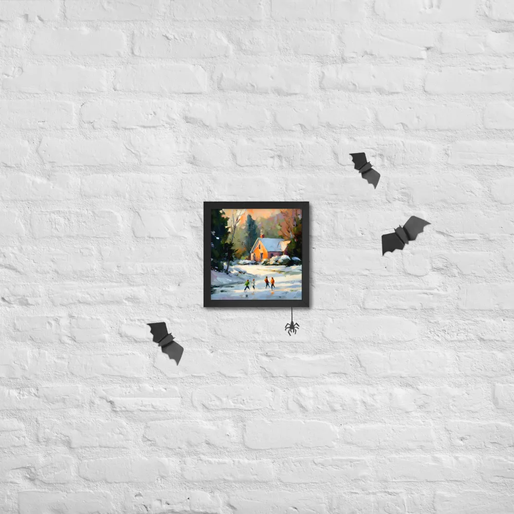 Sunlit Winter Cottage 
 Poster with Black Frame | 10″x 10″