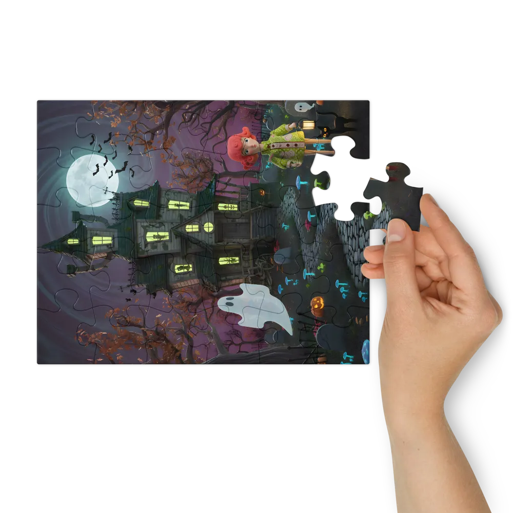 Lantern Girl at the Haunted House 
 Jigsaw Puzzle in Tin Box