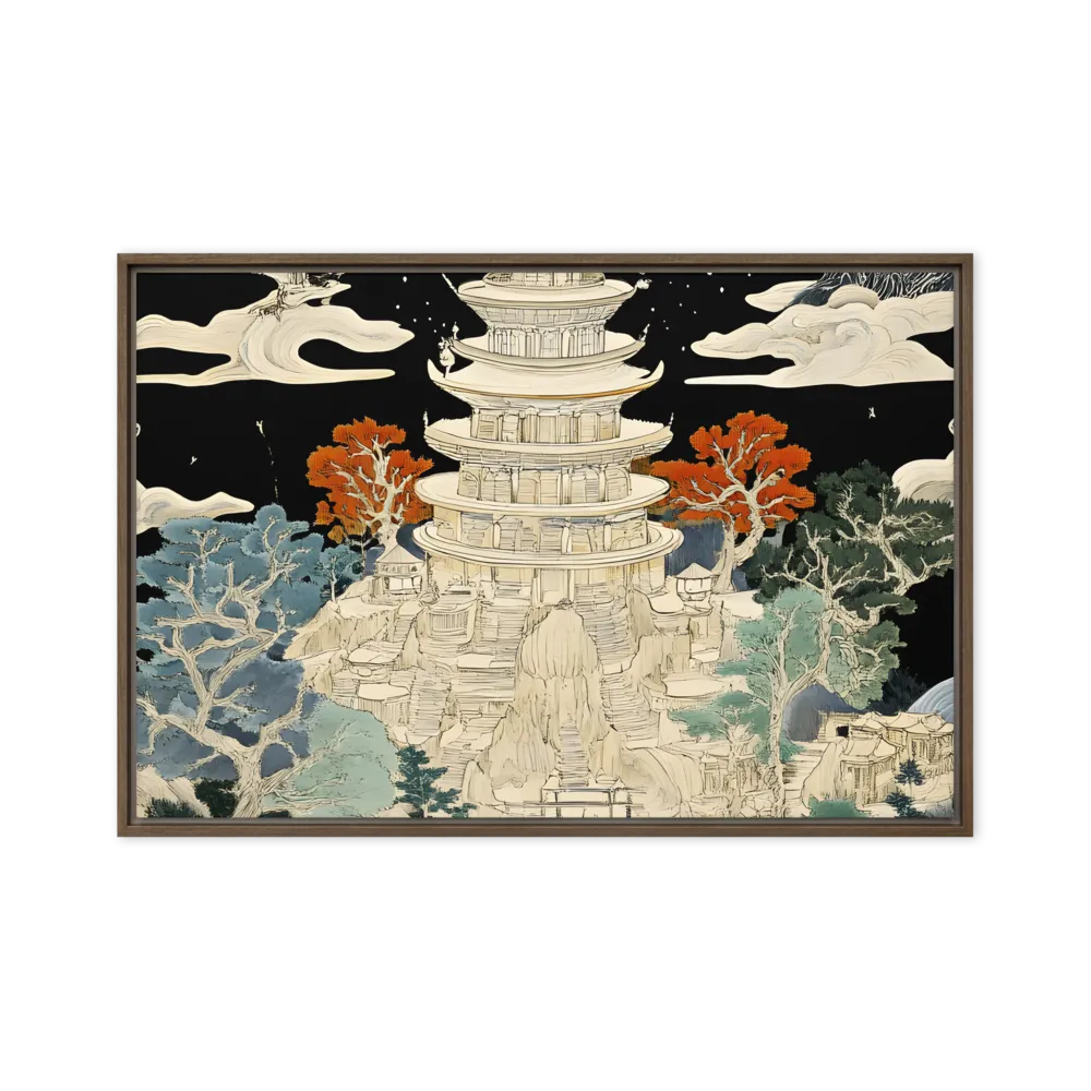 Whispers of the Pagoda | Canvas with Brown Frame | 24″×36″