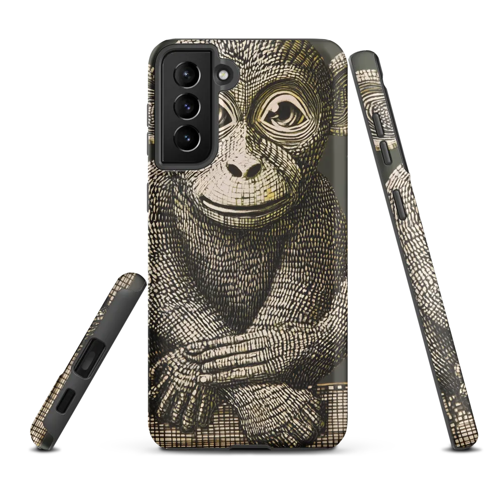 Seated Monkey — Linear Study in Olive and Cream