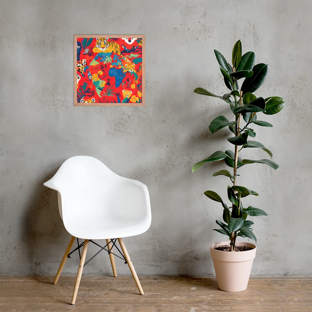 Wild Wonders of the Globe | Poster with Red oak Frame | 18″×18″