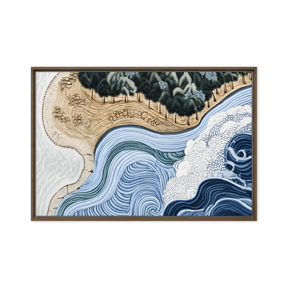 Oceanic Harmony: A Tranquil Landscape | Canvas with Brown Frame | 24″×36″