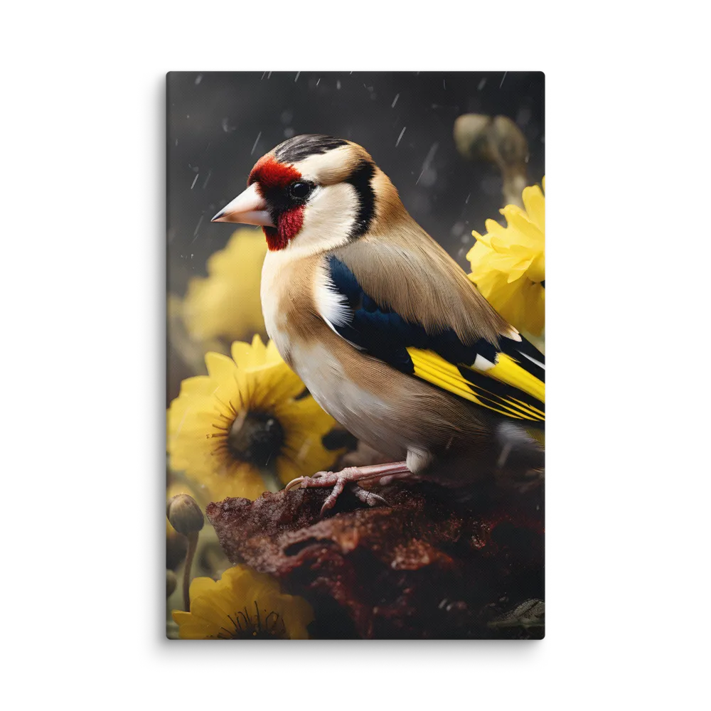 Harmony in Nature: A Goldfinch Amidst Blooms | Canvas | 16″×24″