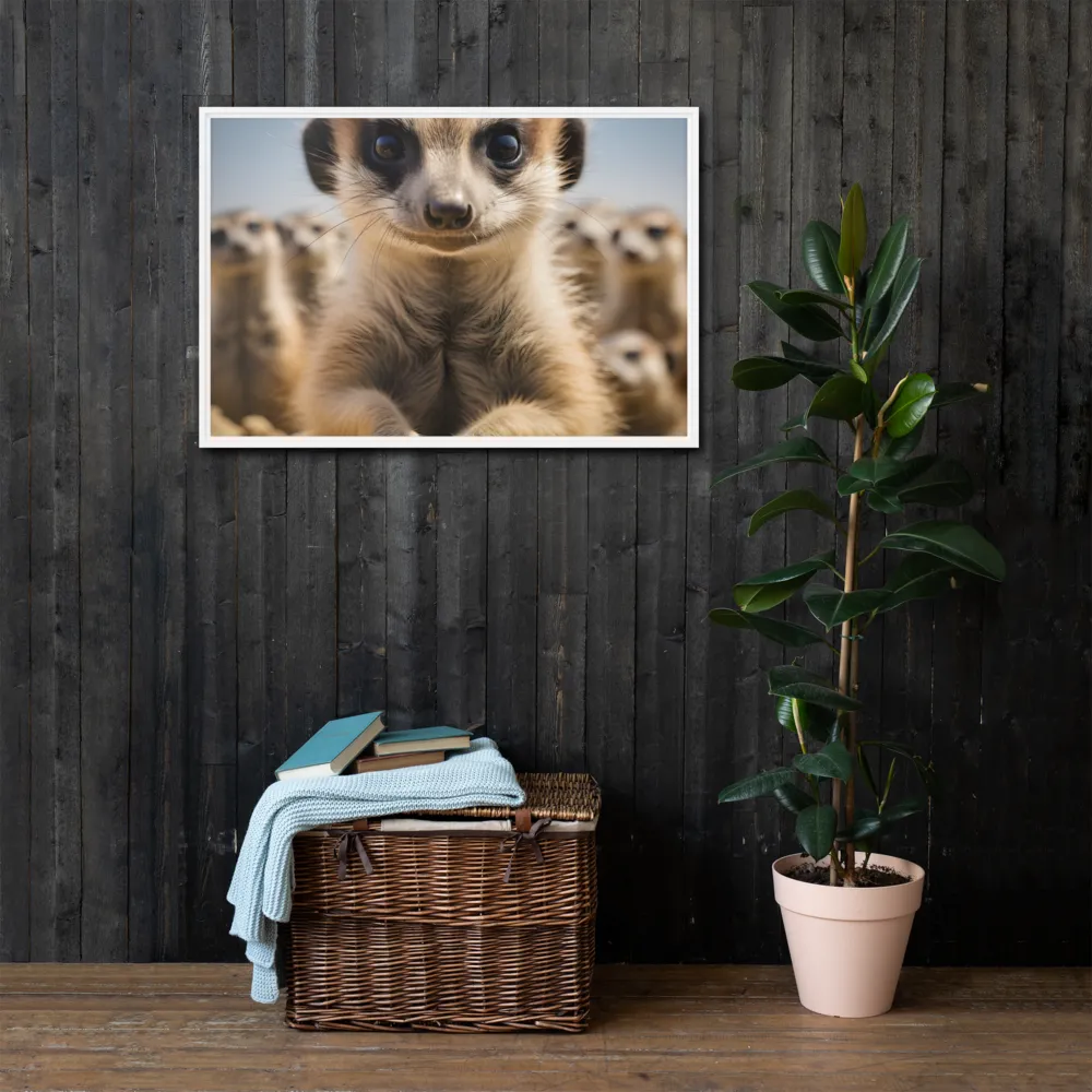 Curious Stance: The Meerkat's Gaze | Canvas with White Frame | 24″×36″
