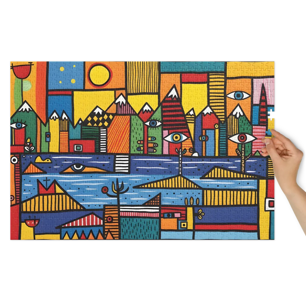 The Gazing Village Landscape 
 Jigsaw Puzzle in Tin Box