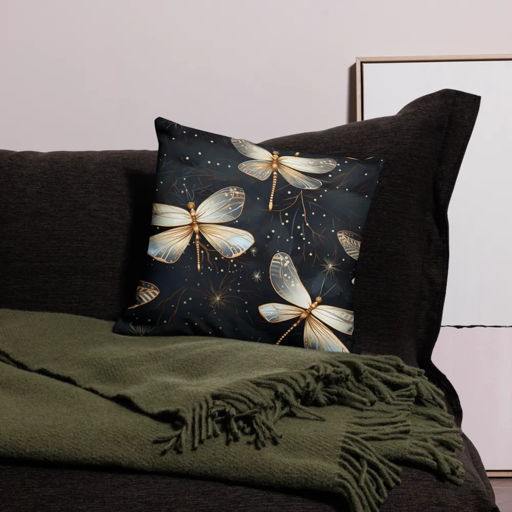 Ethereal Dance: Dragonflies in a Midnight Garden | Pillow Case | 18″×18″