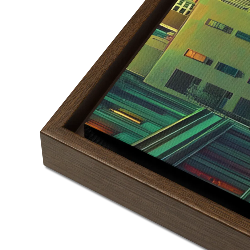 Urban Surrealism: Neon Dreams | Canvas with Brown Frame | 24″×36″