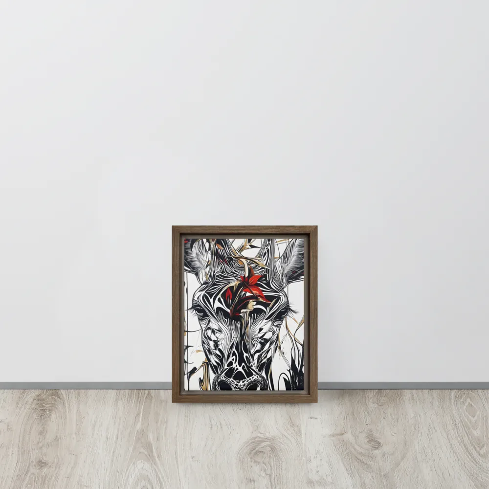Floral Elegance: The Giraffe's Portrait | Canvas with Brown Frame | 8″×10″