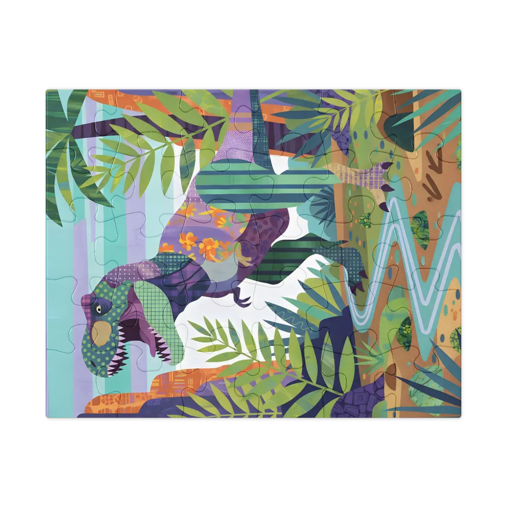 Patchwork T‑Rex 
 Jigsaw Puzzle in Tin Box
