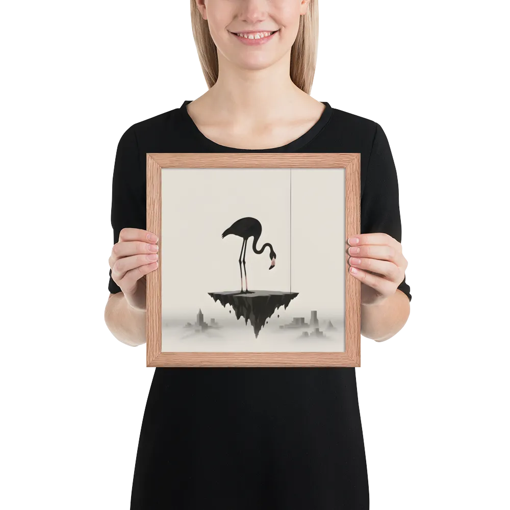 Floating Flamingo 
 Poster with Red oak Frame | 10″x 10″