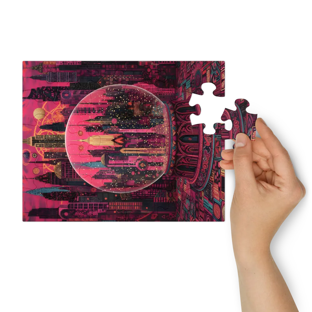 Magenta City Globe 
 Jigsaw Puzzle in Tin Box