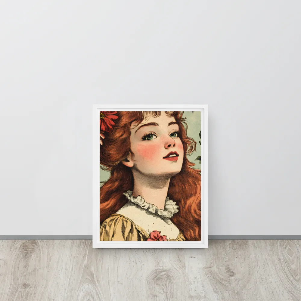 Whimsical Portrait of a Flower-Adorned Girl | Canvas with White Frame | 11″×14″