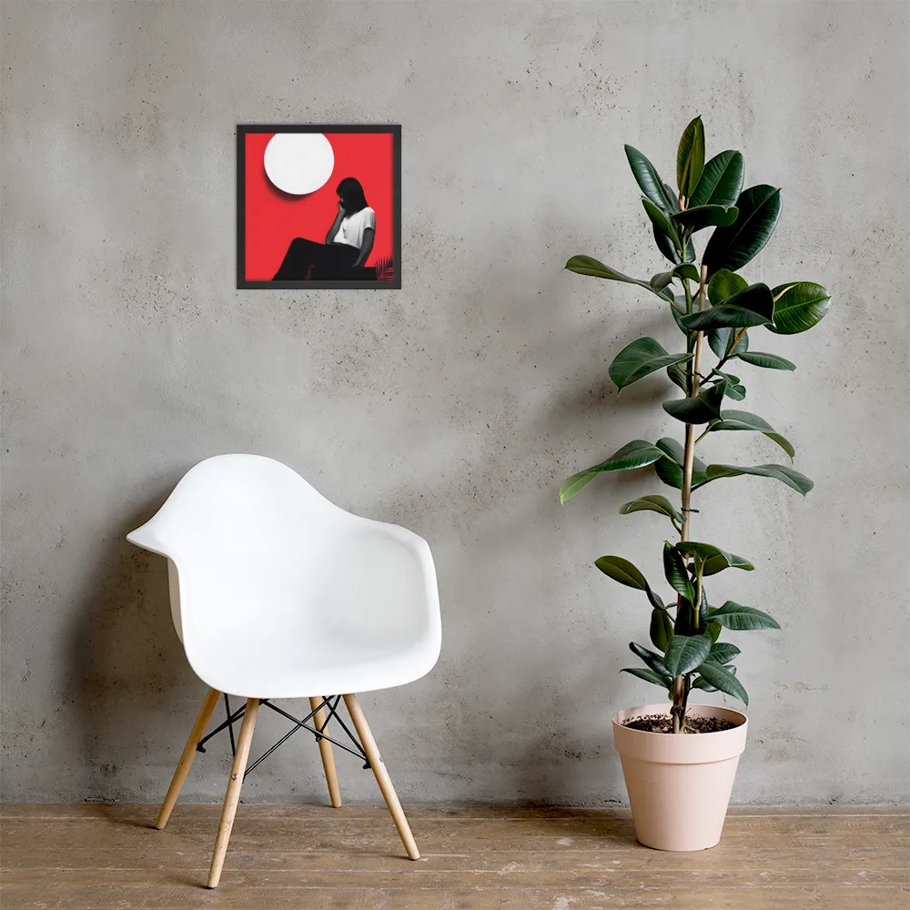 Contemplation in Red | Poster with Black Frame | 14″×14″