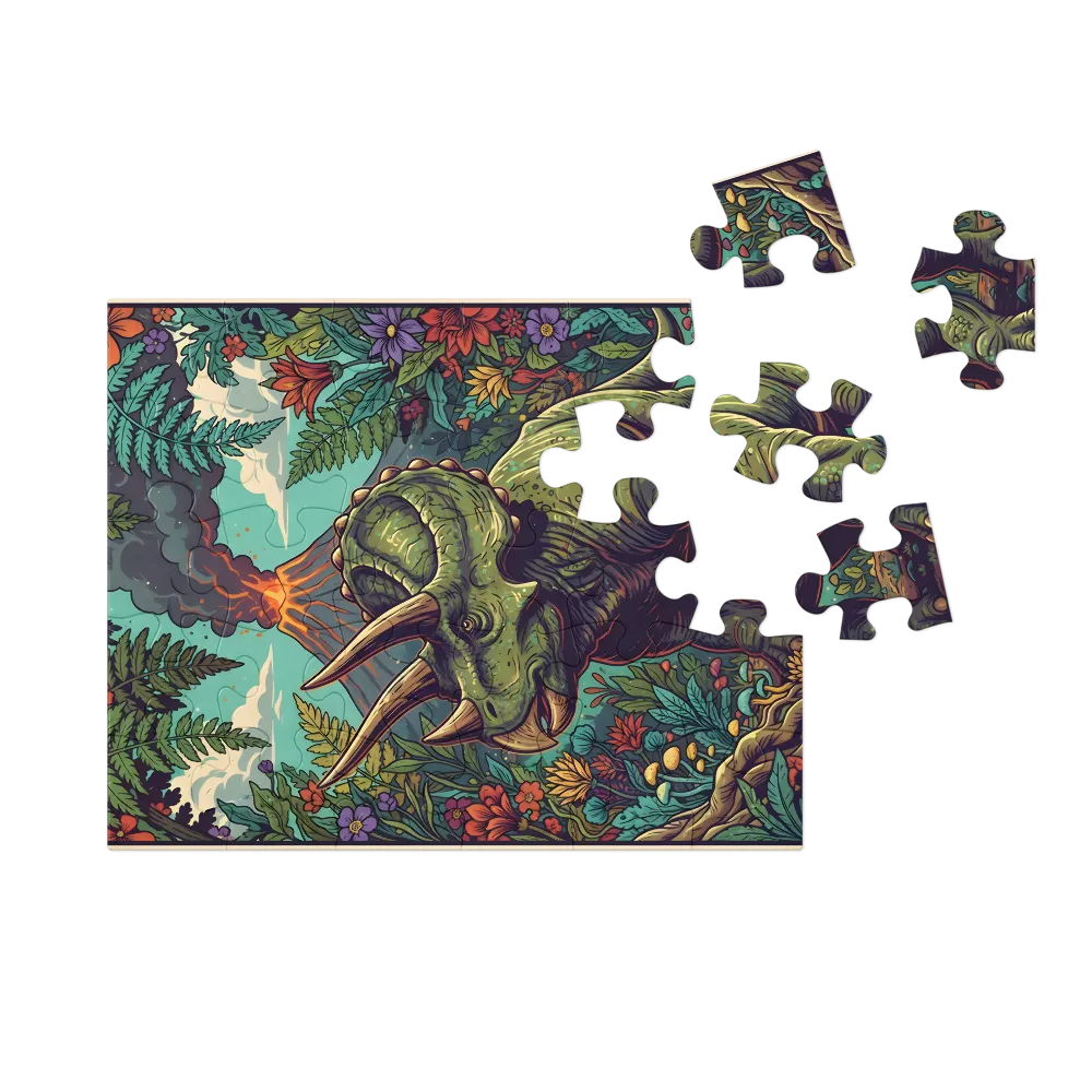 Triceratops and the Volcano 
 Jigsaw Puzzle in Tin Box