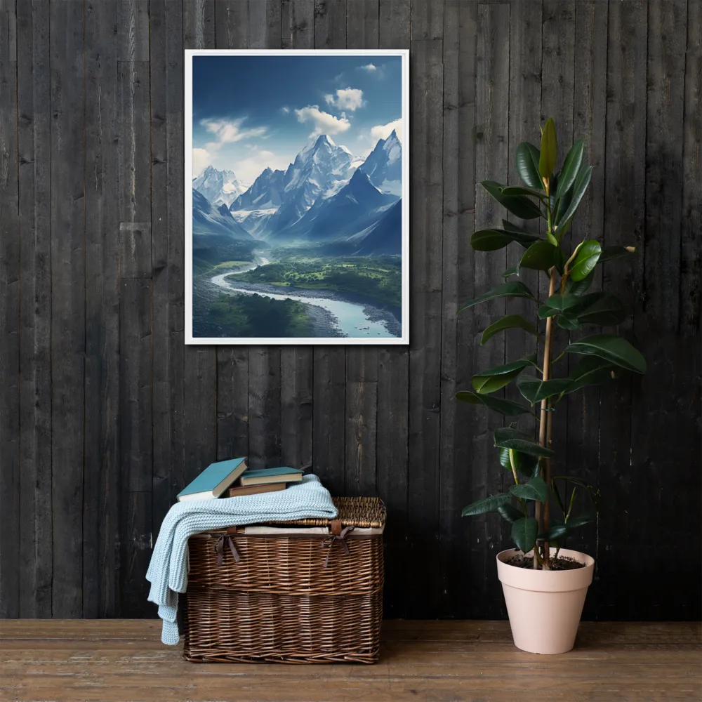 Majestic Serenity: A Landscape of Mountains and Rivers | Canvas with White Frame | 24″×32″