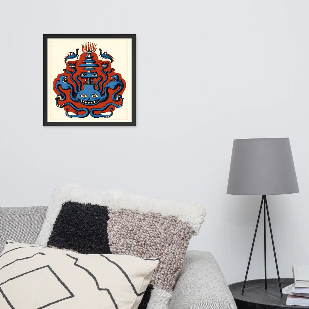 Grinning Octopus Totem 
 Poster with Black Frame | 16″x 16″