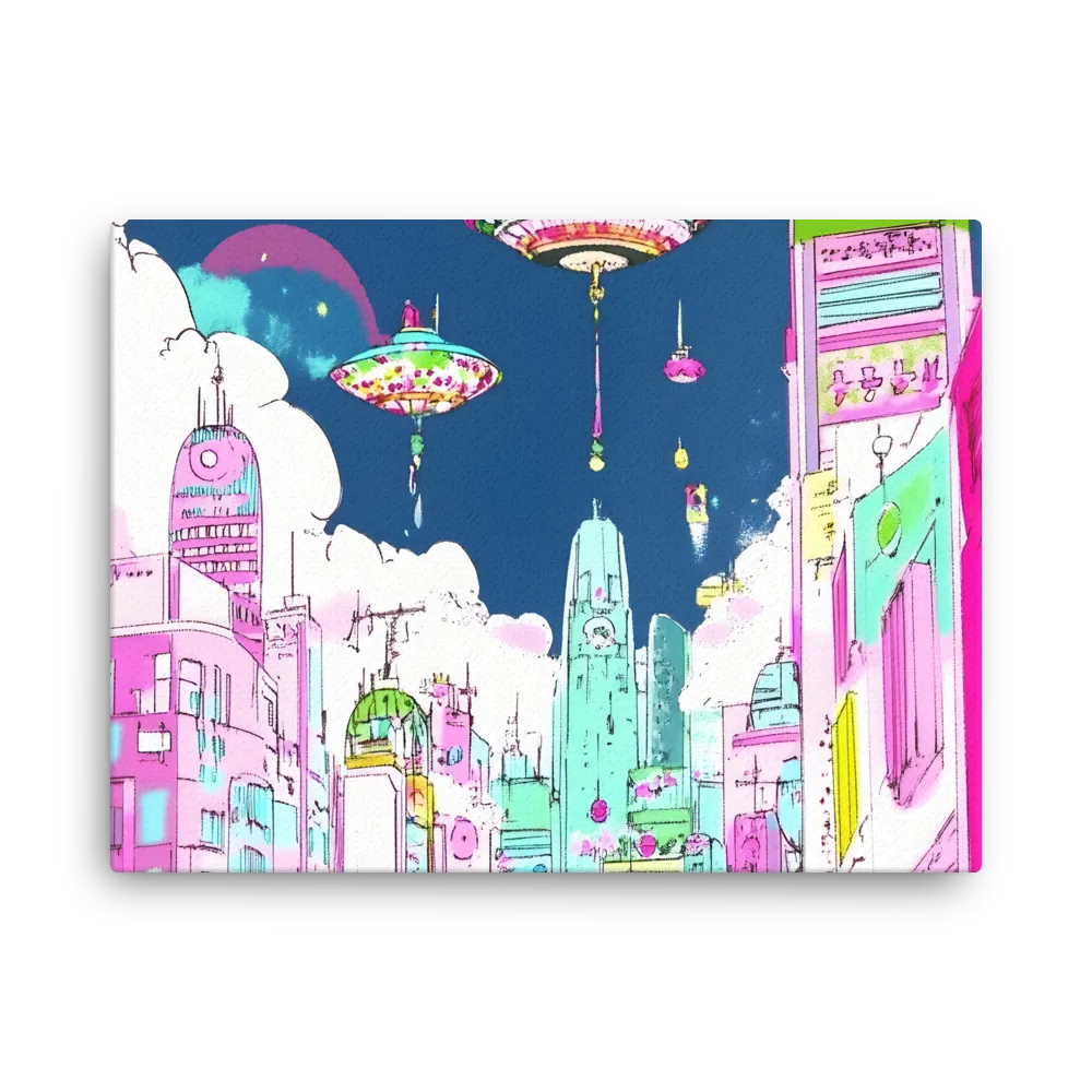 Futuristic Cityscape with Floating Structures | Thin Canvas | 18″×24″