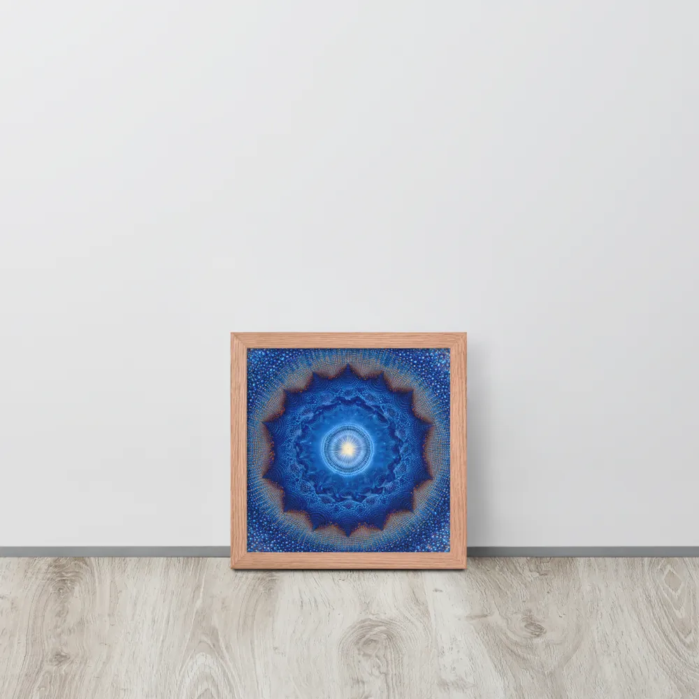 Luminous Blue Mandala 
 Poster with Red oak Frame | 10″x 10″