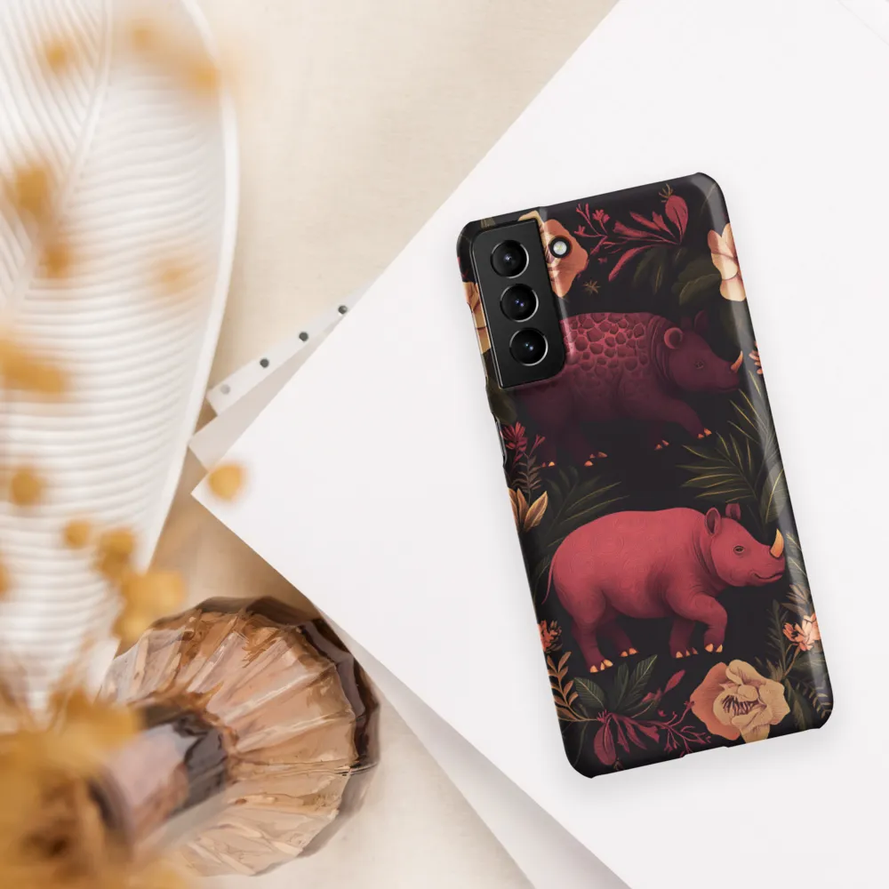 Rhinos in Floral Embrace